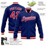 Custom Royal Red White Varsity Bomber Jacket Full-Snap Letterman Style Custom Royal Red-White Bomber Full-Snap Varsity Letterman