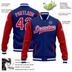 Custom Bomber Jacket Red White Varsity Letterman Two Tone Full-Snap Custom Royal Red-White Bomber Full-Snap Varsity Letterman