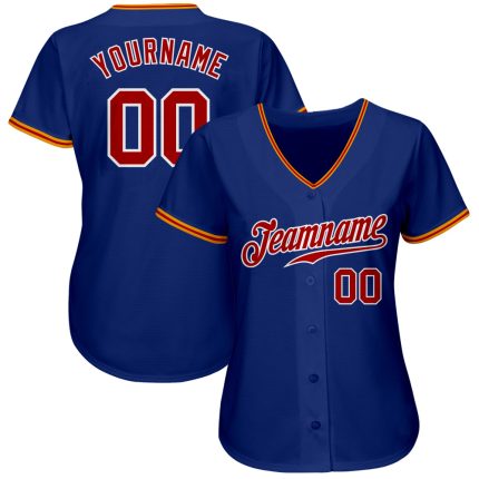 Authentic Custom Royal Red White-Gold Baseball Jersey for Fans and Players Custom Royal Red White-Gold Authentic Baseball