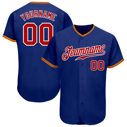 Authentic Custom Royal Red White-Gold Baseball Jersey for Fans and Players Custom Royal Red White-Gold Authentic Baseball