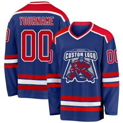Royal Red White Hockey Jersey Custom Personalized Team Apparel Custom Royal Red-White Hockey Jersey