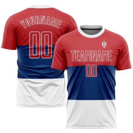 Serbian Flag Soccer Uniform Jersey - Custom Royal Red-White Sublimation Custom Royal Red-White Sublimation Serbian Flag Soccer