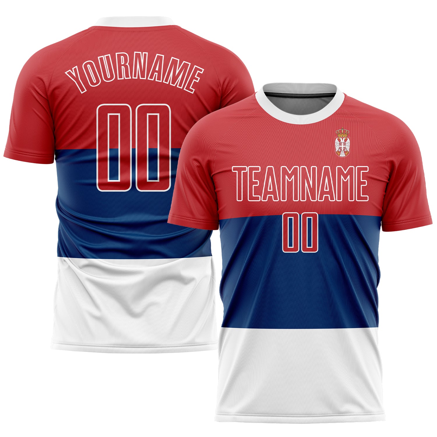 Serbian Flag Soccer Uniform Jersey - Custom Royal Red-White Sublimation Custom Royal Red-White Sublimation Serbian Flag Soccer