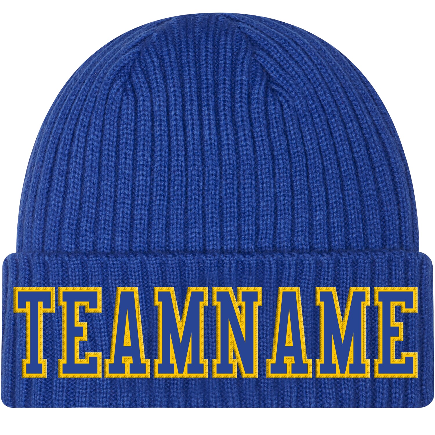 Custom Royal Gold Stitched Knit Hat - Cuffed Winter Beanie for Men and Women Custom Royal Royal-Gold Stitched Cuffed Knit