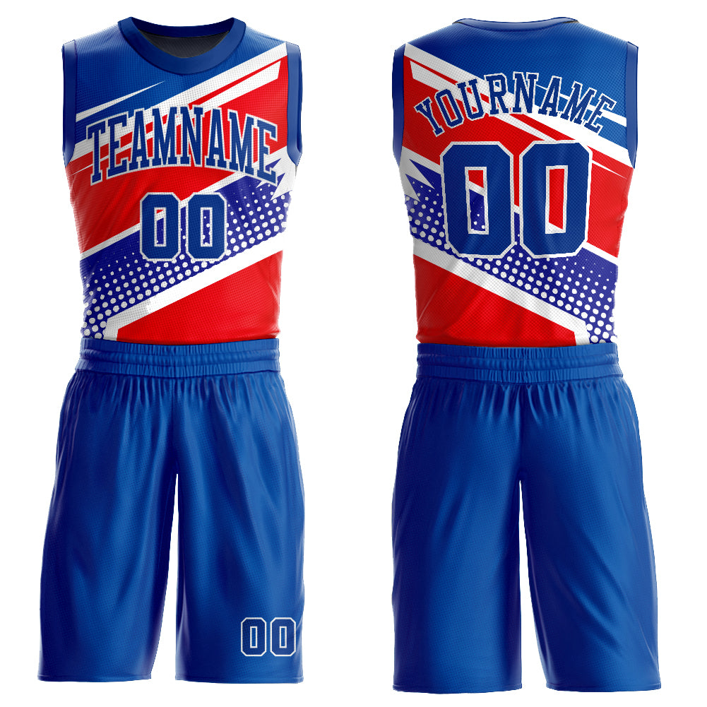 Custom Royal-Red Sublimation Basketball Jersey Round Neck Suit Custom Royal Royal-Red Round Neck Sublimation Basketball Suit