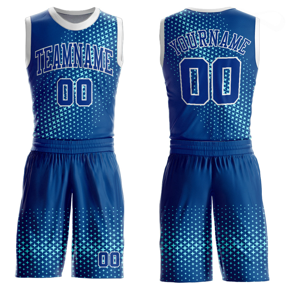 Custom Royal Teal Basketball Jersey Round Neck Sublimation Suit Custom Royal Royal-Teal Round Neck Sublimation Basketball