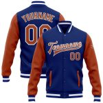 Royal Texas Orange-White Bomber Jacket Custom Full-Snap Varsity Letterman Two Tone Custom Royal Texas Orange-White Bomber