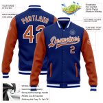 Royal Texas Orange-White Bomber Jacket Custom Full-Snap Varsity Letterman Two Tone Custom Royal Texas Orange-White Bomber