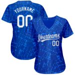 Custom Royal White 3D Authentic Baseball Jersey with Unique Pattern Design Custom Royal White 3D Pattern Design Authentic