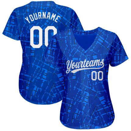 Custom Royal White 3D Authentic Baseball Jersey with Unique Pattern Design Custom Royal White 3D Pattern Design Authentic