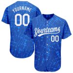 Custom Royal White 3D Authentic Baseball Jersey with Unique Pattern Design Custom Royal White 3D Pattern Design Authentic