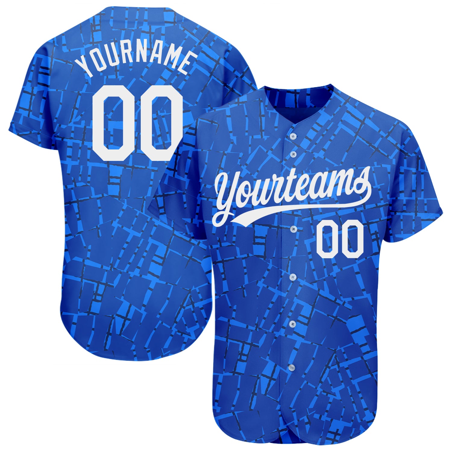 Custom Royal White 3D Authentic Baseball Jersey with Unique Pattern Design Custom Royal White 3D Pattern Design Authentic