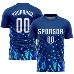 Custom Sublimation Soccer Jersey - Royal White and Aqua Blue Uniform Custom Royal White-Aqua Blue Sublimation Soccer Uniform