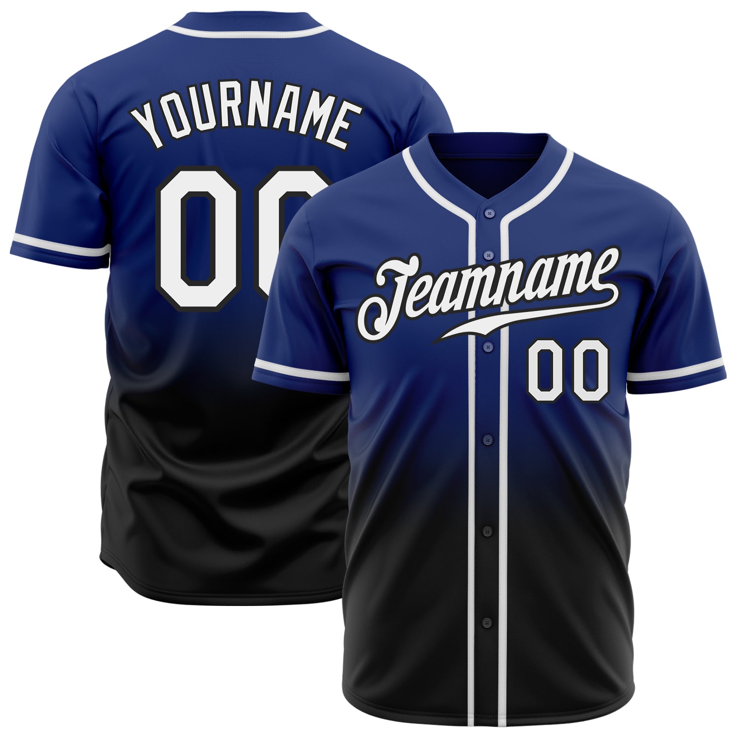 Custom White-Black Authentic Baseball Jersey - Fashion Fade Design Custom Royal White-Black Authentic Fade Fashion Baseball
