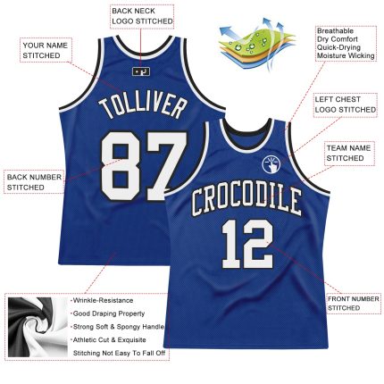 Authentic Throwback Basketball Jersey - Custom Royal Black Design Custom Royal White-Black Authentic Throwback Basketball