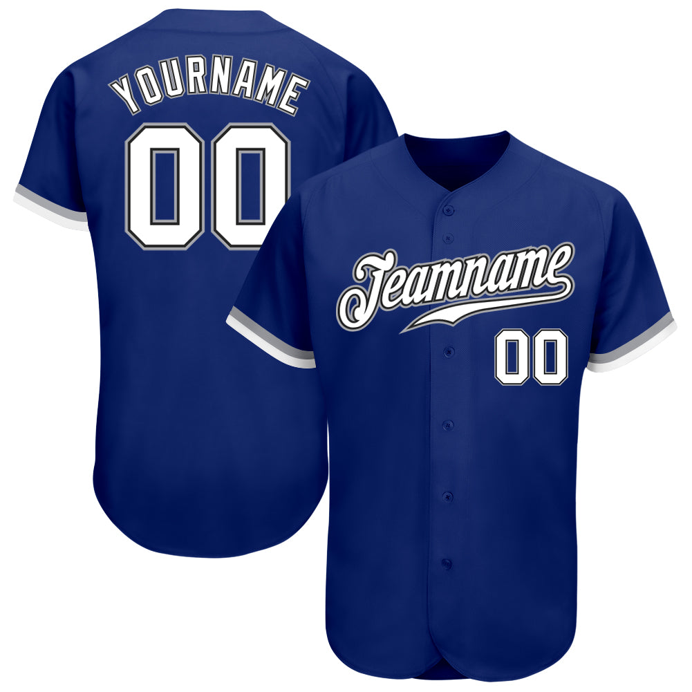 Customized Authentic Black Gray White Baseball Jersey Custom Royal White Black-Gray Authentic Baseball Jersey