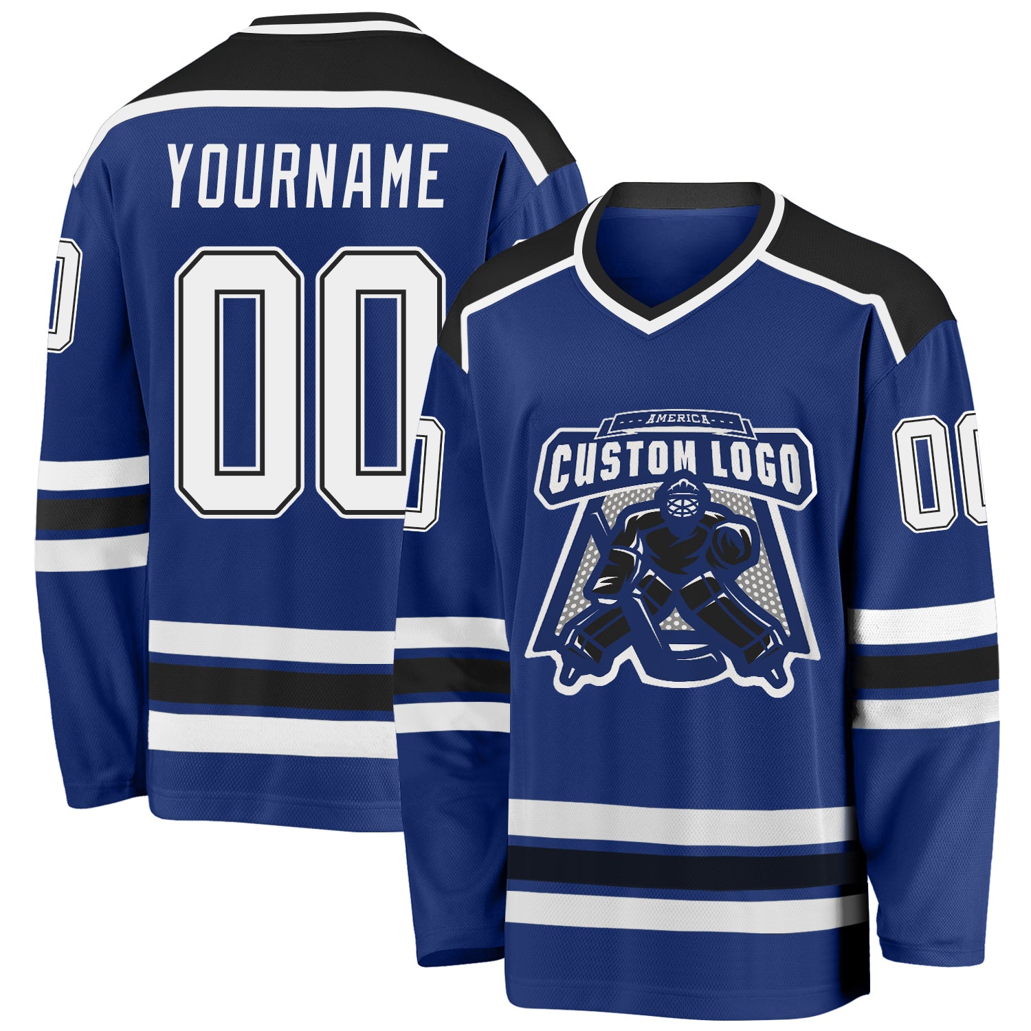 Custom Royal White-Black Hockey Jersey Custom Royal White Black Hockey Jersey - Personalized Team Jerseys for Youth and Adults Custom Royal White-Black Hockey Jersey