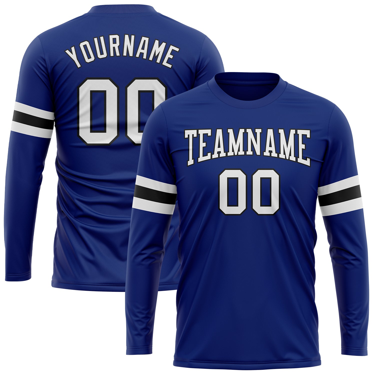 Custom Performance T-Shirt for Men, Long Sleeve in Royal White-Black Custom Royal White-Black Long Sleeve Performance T-Shirt