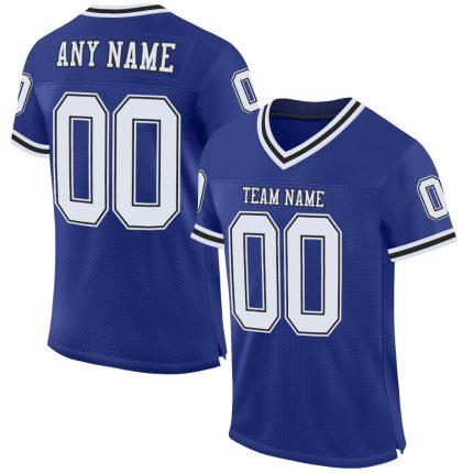 Custom Authentic Throwback Football Jersey - Royal White-Black Mesh Design Custom Royal White-Black Mesh Authentic Throwback