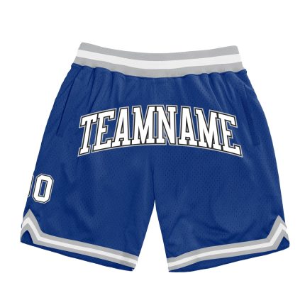 Custom Authentic Throwback Basketball Shorts in Royal White Black-Silver Gray Custom Royal White Black-Silver Gray Authentic