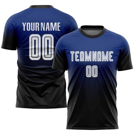 Custom Royal White Black Soccer Jersey - Fade Sublimation Fashion Uniform Custom Royal White-Black Sublimation Fade Fashion