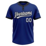 Custom Two-Button Unisex Softball Jersey in Royal White and Black Custom Royal White-Black Two-Button Unisex Softball Jersey