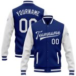 Custom Royal White Two Tone Varsity Letterman Bomber Jacket - Full-Snap Design Custom Royal White Bomber Full-Snap Varsity