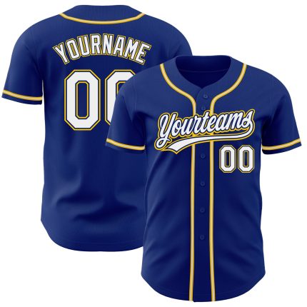 Custom Authentic Baseball Jersey - Royal White-Gold Design Custom Royal White-Gold Authentic Baseball Jersey