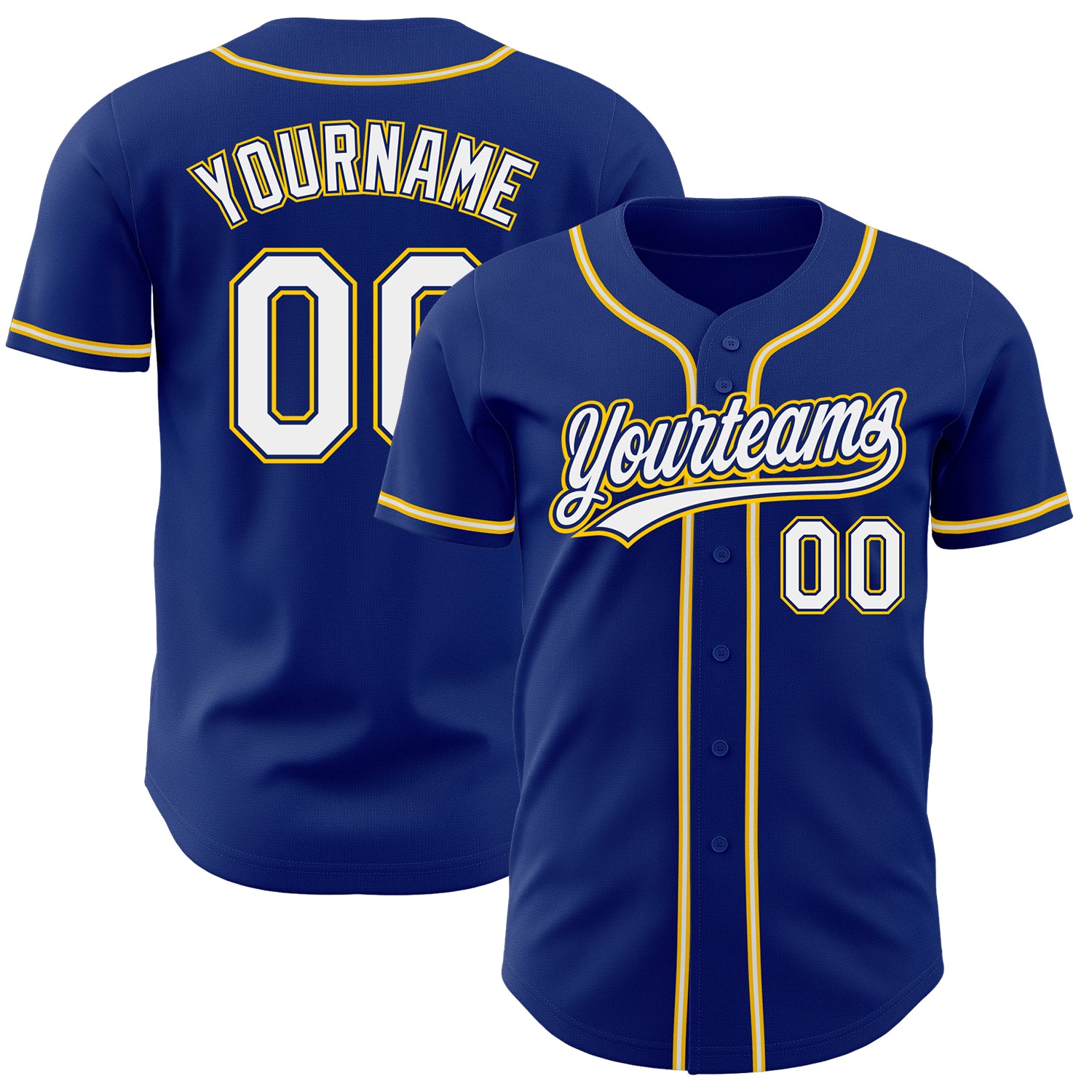 Custom Authentic Baseball Jersey - Royal White-Gold Design Custom Royal White-Gold Authentic Baseball Jersey