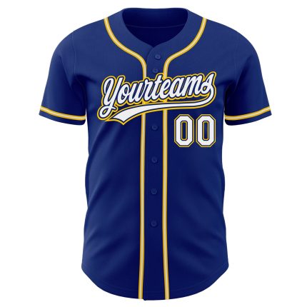 Custom Authentic Baseball Jersey - Royal White-Gold Design Custom Royal White-Gold Authentic Baseball Jersey