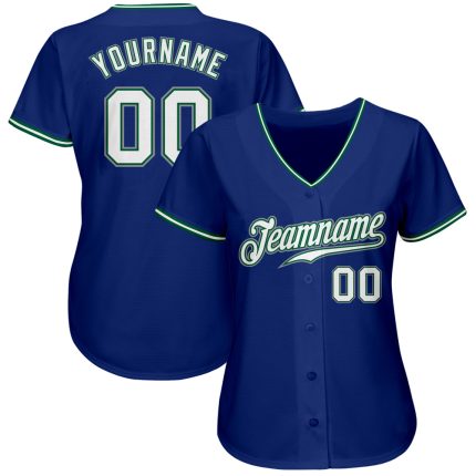 Custom Baseball Jersey - Authentic Royal White Kelly Green-Gray Style 9967 Custom Royal White Kelly Green-Gray Authentic