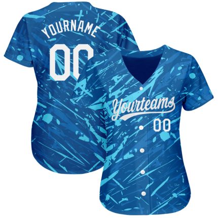 Custom 3D Pattern Baseball Jersey - Royal White Light Blue Design, Authentic Style Custom Royal White-Light Blue 3D Pattern