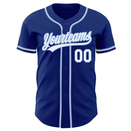 Custom white and light blue baseball jersey, back view