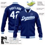 Custom Royal White Light Blue Bomber Jacket Full-Snap Varsity Letterman Custom Royal White-Light Blue Bomber Full-Snap Varsity