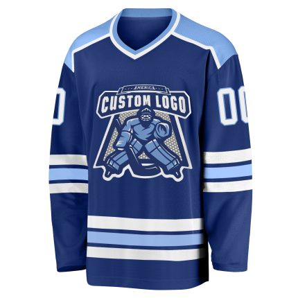 Custom Royal White Light Blue Hockey Jersey Personalized Team Apparel Custom Royal White-Light Blue Hockey Jersey