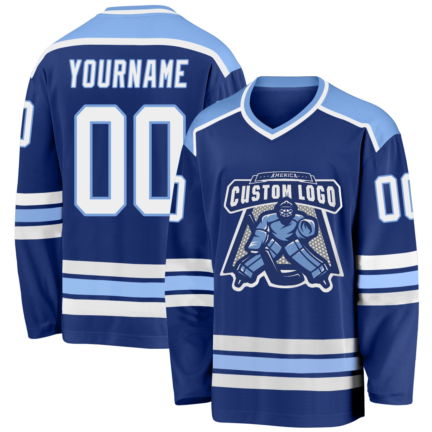 Custom Royal White Light Blue Hockey Jersey Personalized Team Apparel Custom Royal White-Light Blue Hockey Jersey