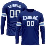 Custom Long Sleeve Performance T-Shirt in Royal White and Light Blue Custom Royal White-Light Blue Long Sleeve Performance
