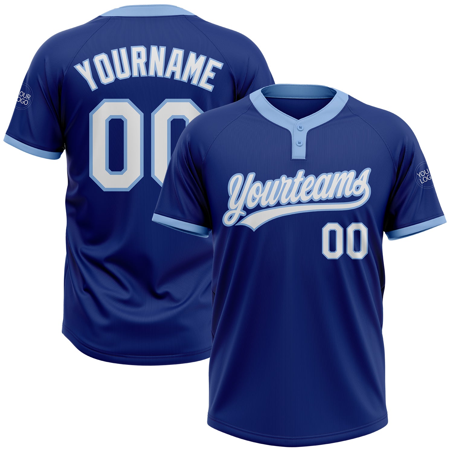 Custom Royal White-Light Blue Two-Button Unisex Softball Jersey Custom Royal Light Blue Two-Button Unisex Softball Jersey - Personalized Sports Apparel Custom Royal White-Light Blue Two-Button