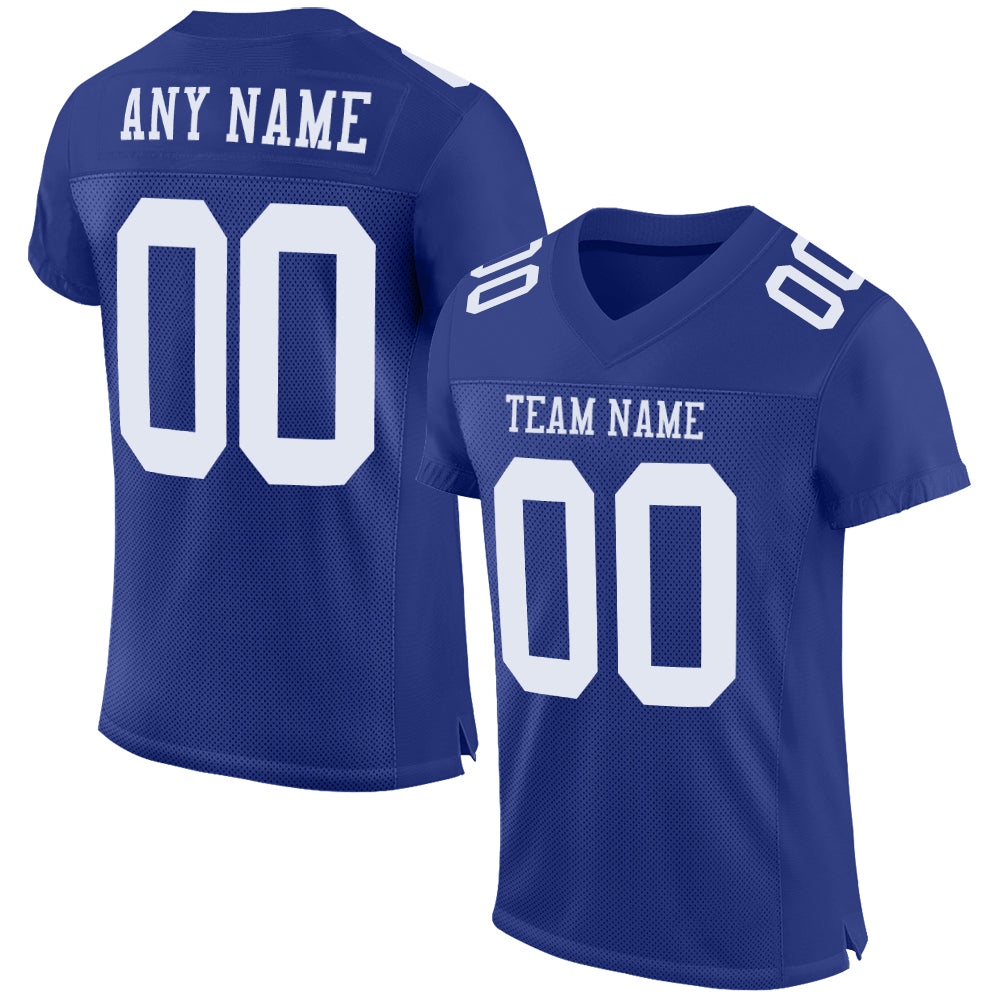 Custom Football Jersey - Authentic Royal White Mesh Design Custom Royal White Mesh Authentic Football Jersey