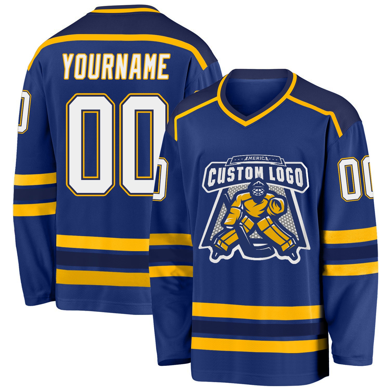 Custom Royal Navy Gold Hockey Jersey - Personalized Design for Teams and Fans Custom Royal White Navy-Gold Hockey Jersey