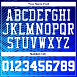 Custom royal, white and navy sublimated basketball jersey, side view