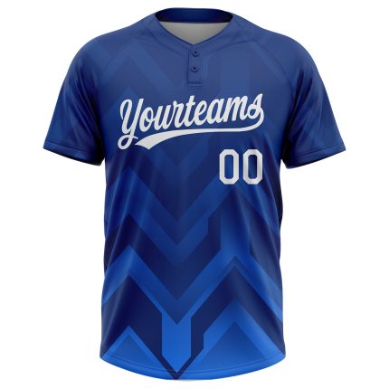 Custom Unisex Softball Jersey in Royal White-Navy Two-Button Design Custom Royal White-Navy Two-Button Unisex Softball Jersey