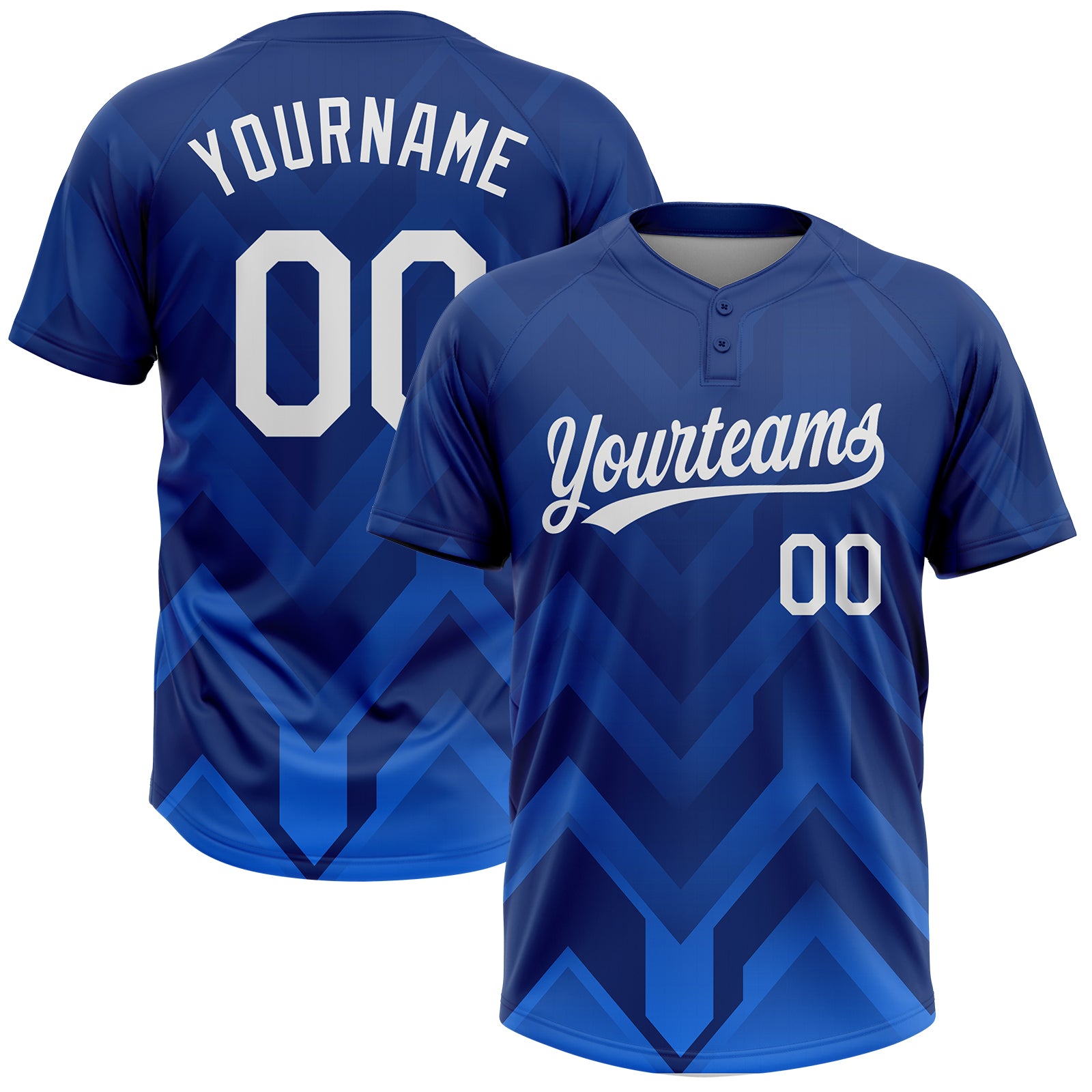 Custom Unisex Softball Jersey in Royal White-Navy Two-Button Design Custom Royal White-Navy Two-Button Unisex Softball Jersey