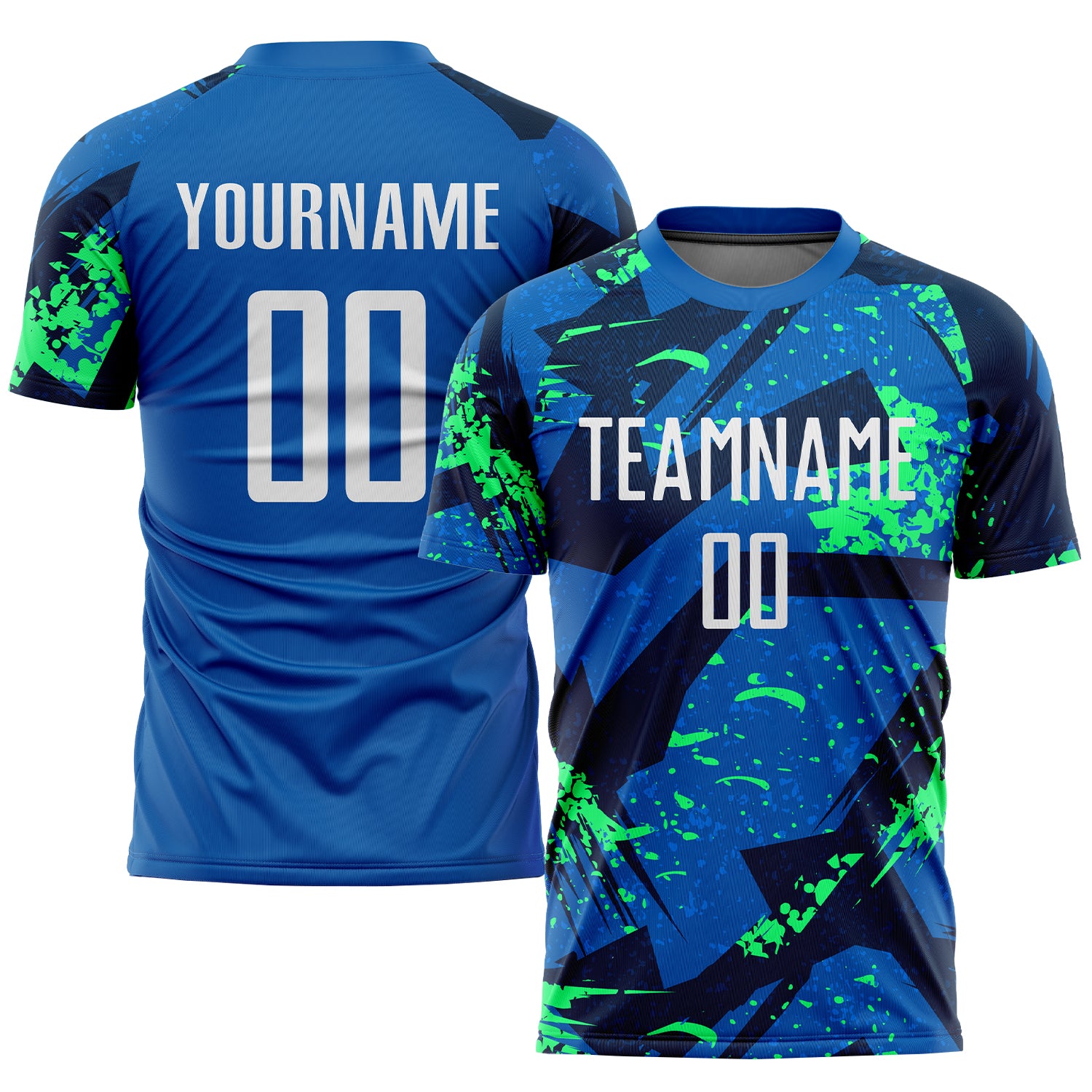 Custom Royal White-Neon Green Sublimation Soccer Uniform Jersey Royal White Neon Green Custom Sublimation Soccer Uniform Jersey Custom Royal White-Neon Green Sublimation Soccer Uniform