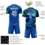 Royal White Neon Green Custom Sublimation Soccer Uniform Jersey Custom Royal White-Neon Green Sublimation Soccer Uniform
