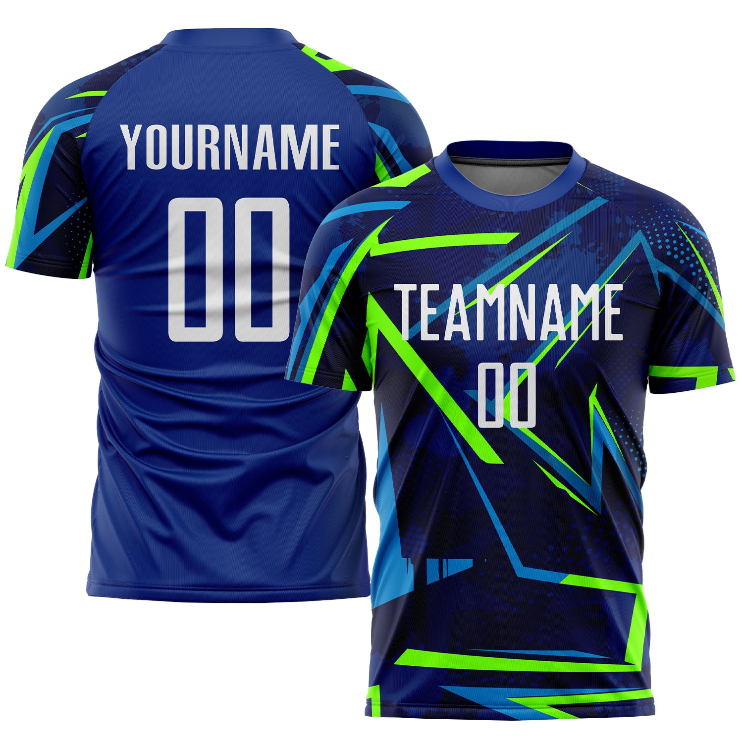 Custom Sublimation Soccer Jersey Royal White Neon Green Style 8161 Custom Royal White-Neon Green Sublimation Soccer Uniform