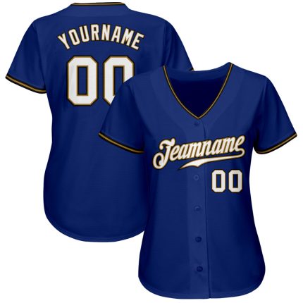 Custom Baseball Jersey - Authentic Royal White Old Gold-Black Design Custom Royal White Old Gold-Black Authentic Baseball