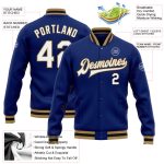 Custom Royal White Old Gold Black Varsity Bomber Full-Snap Letterman Jacket Custom Royal White Old Gold-Black Bomber Full-Snap