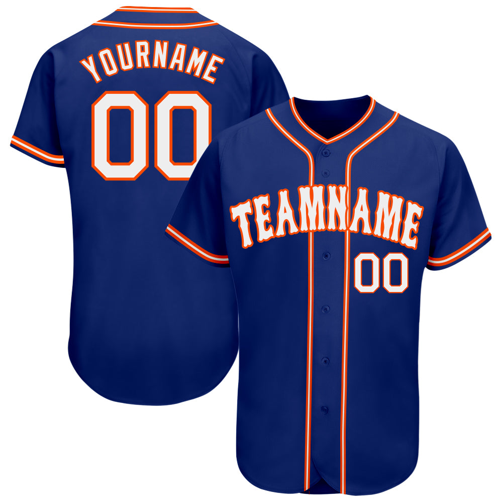 Custom White-Orange Authentic Baseball Jersey - Personalized Sports Apparel Custom Royal White-Orange Authentic Baseball