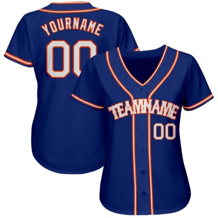 Custom Authentic Baseball Jersey in Royal White-Orange | Style 8909 Custom Royal White-Orange Authentic Baseball Jersey Style